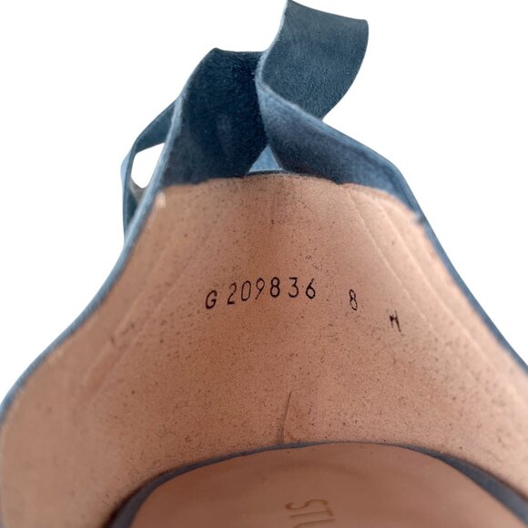 Stuart Weitzman Corbata Blue Suede Lace-Up Sandals - Picture 7 of 9